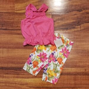 Janie and Jack NWT 12-18 months pink cross back blouse and floral crop pants
